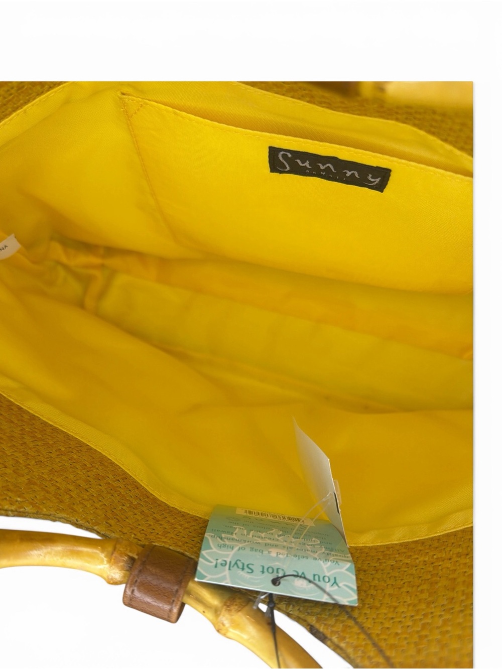Yellow Pineapple Straw Beach Tote with Bamboo Handles By Sunny New! - Picture 5 of 5